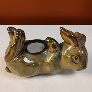 Vintage Ceramic Rabbit Tealight Candle Holder Hand Glazed Bunny Figurine